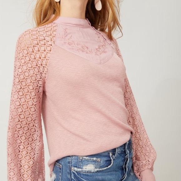 Free People | s | pink lace thermal, sweetest thing top, balloon long sleeves - Picture 4 of 8